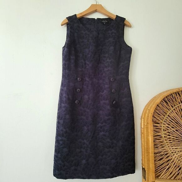 Tahari ASL Navy/Black Sheath Dress Textured Sleeveless Retro 8 Petite - Picture 1 of 8